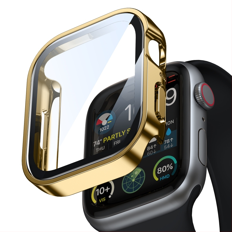 Carcasă Apple Watch electroplată, impermeabilă, cu protecție a ecranului integrată, compatibilă cu S10 (dimensiuni 40–46 mm)