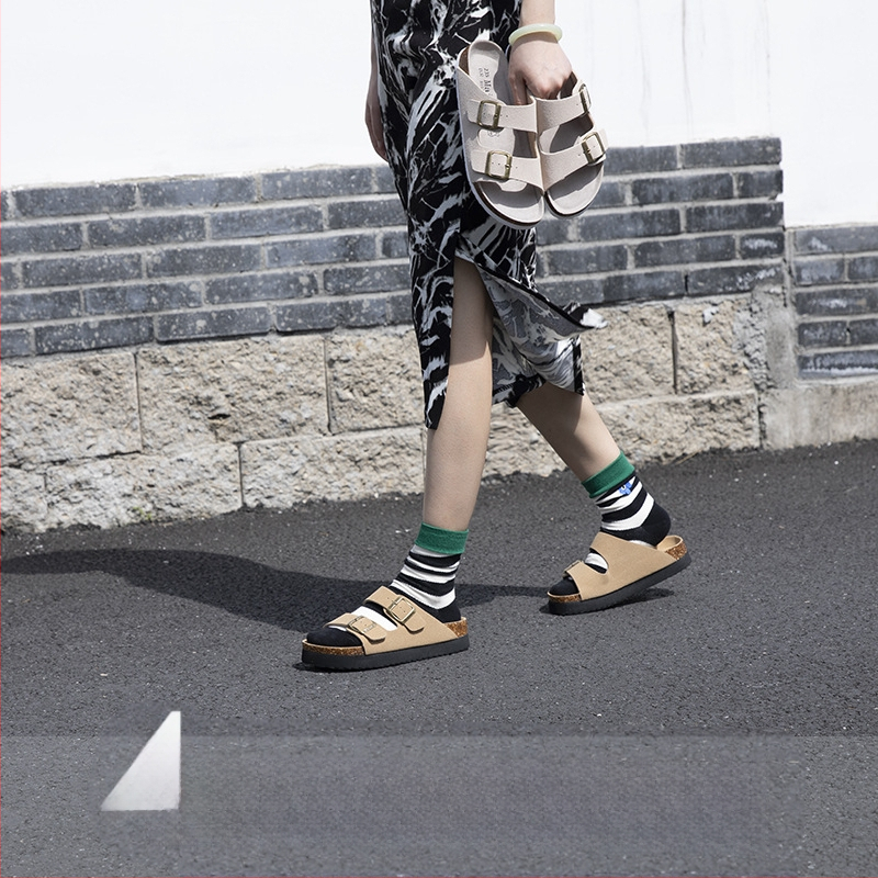 McProm kamštinės šlepetės, neslystanti EVA pada, matinė viršutinė dalis, tinklinis vidus, suaugusiems, vienos spalvos, plokščias padas