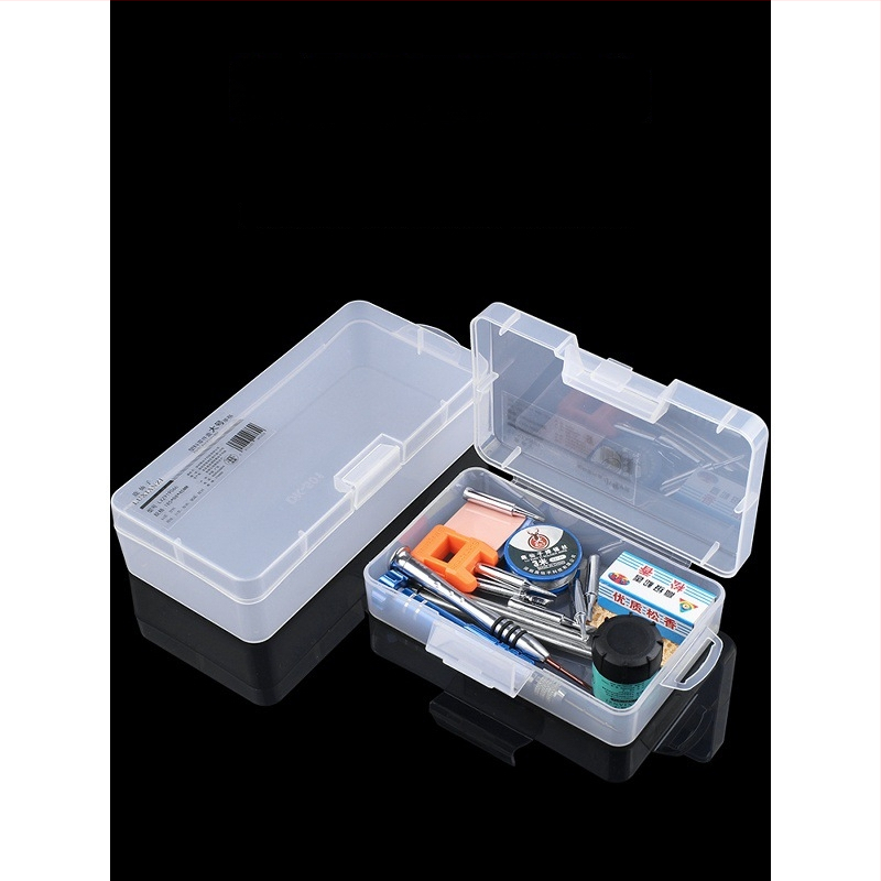 Skaidri plastikinė laikymo dėžutė elektroninėms dalims ir varžtams — plokštėms skirtas organizatorius su tvirtu rėmu