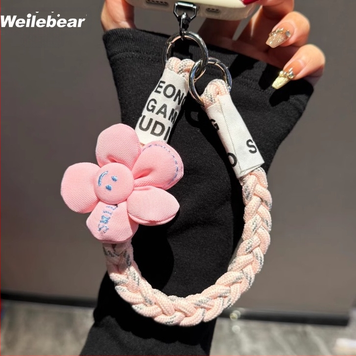 Mobilā telefona lanyards ar pletotu saulespuķes dizainu, anti-zudums ar dubulto pogu, plastmasas materiāls, sievietēm