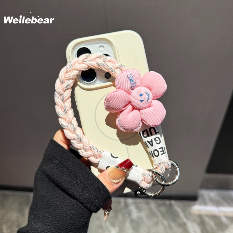 Mobilā telefona lanyards ar pletotu saulespuķes dizainu, anti-zudums ar dubulto pogu, plastmasas materiāls, sievietēm