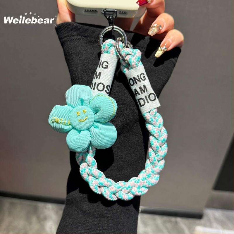 Mobilā telefona lanyards ar pletotu saulespuķes dizainu, anti-zudums ar dubulto pogu, plastmasas materiāls, sievietēm