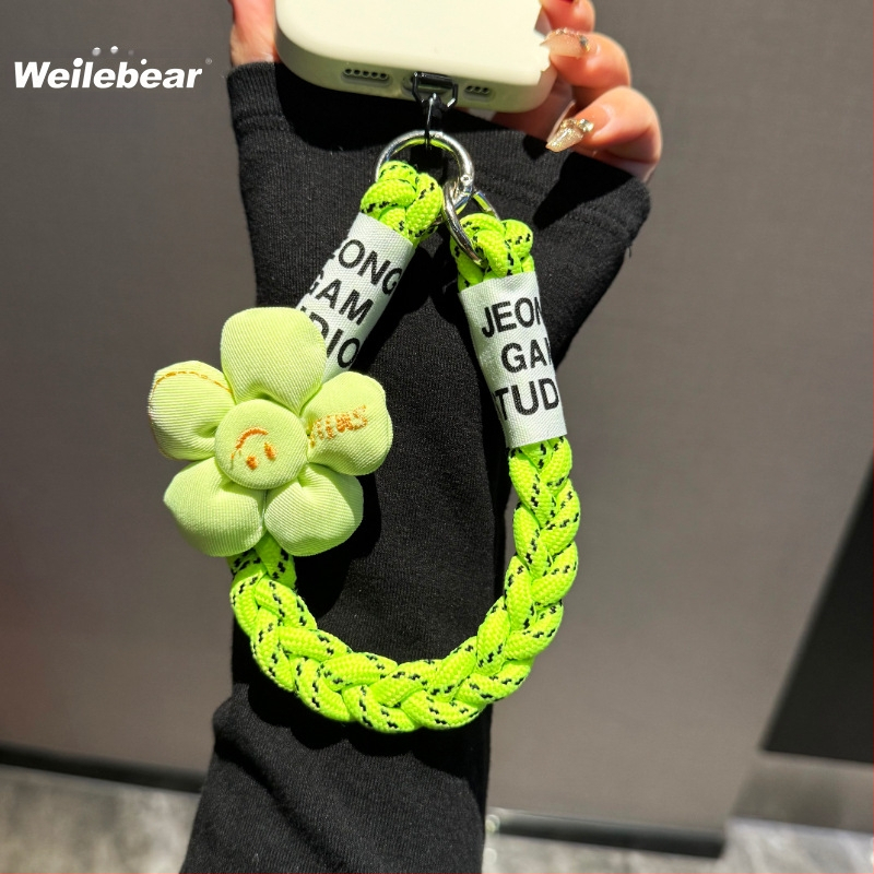 Mobilā telefona lanyards ar pletotu saulespuķes dizainu, anti-zudums ar dubulto pogu, plastmasas materiāls, sievietēm