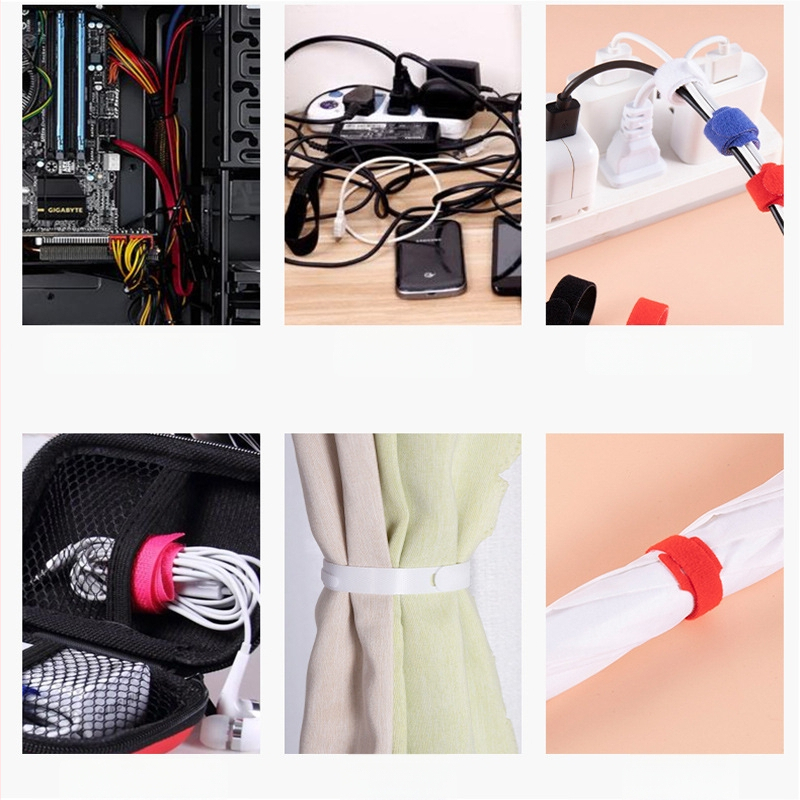Velcro кабелни ленти, 50 бр, самозалепващи, нейлон-полиестер 50/50, за кабели за данни и компютърни кабели, организатор за кабели