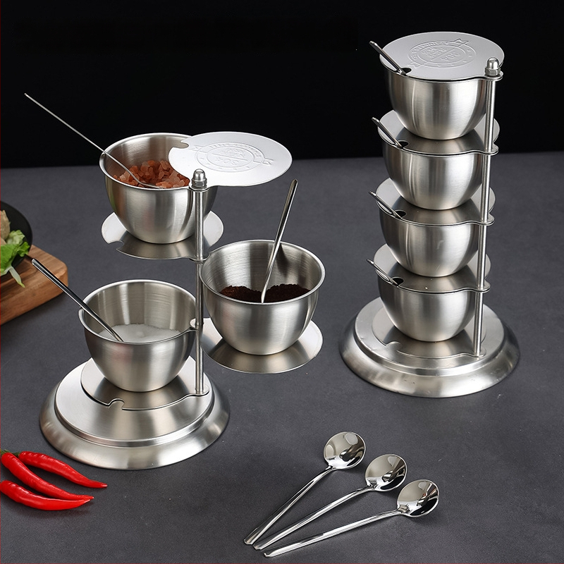 Borcan pentru condimente din oțel inoxidabil, rotativ, cu capac - set de depozitare pentru bucătărie