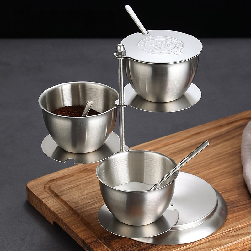 Borcan pentru condimente din oțel inoxidabil, rotativ, cu capac - set de depozitare pentru bucătărie