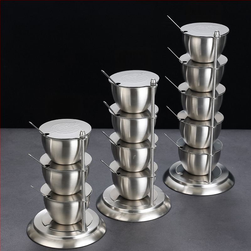 Borcan pentru condimente din oțel inoxidabil, rotativ, cu capac - set de depozitare pentru bucătărie