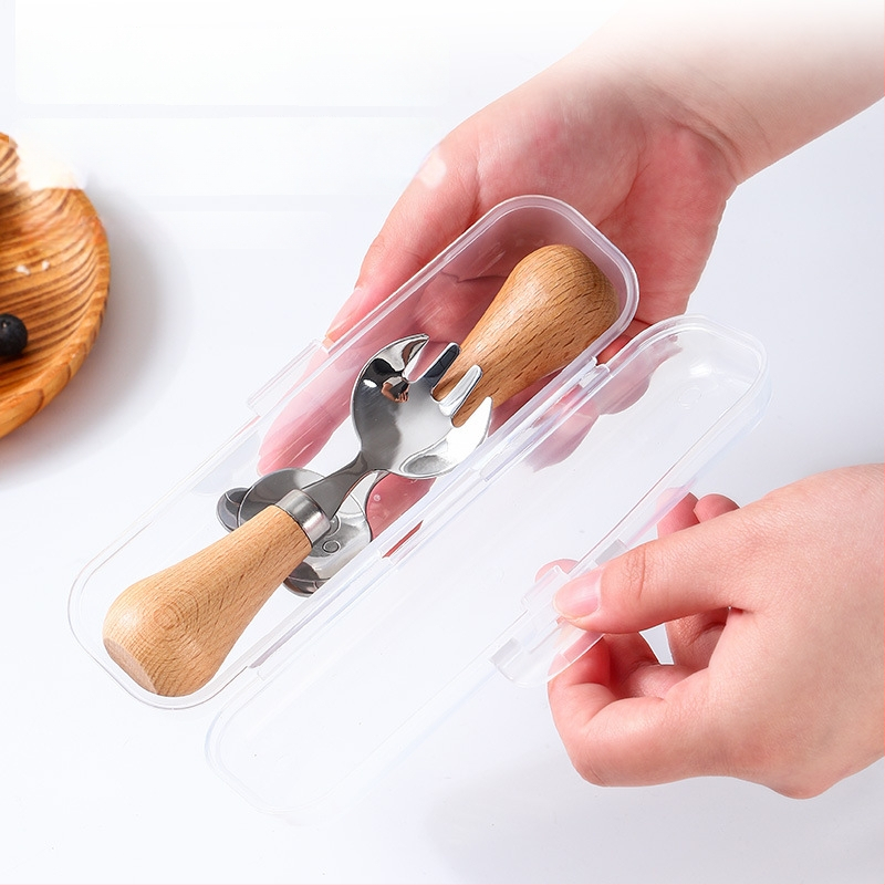 Gyerekeknek készült evőeszköz készlet fa fogantyúval, 304 rozsdamentes acélból, hordozható dobozban, kézműves