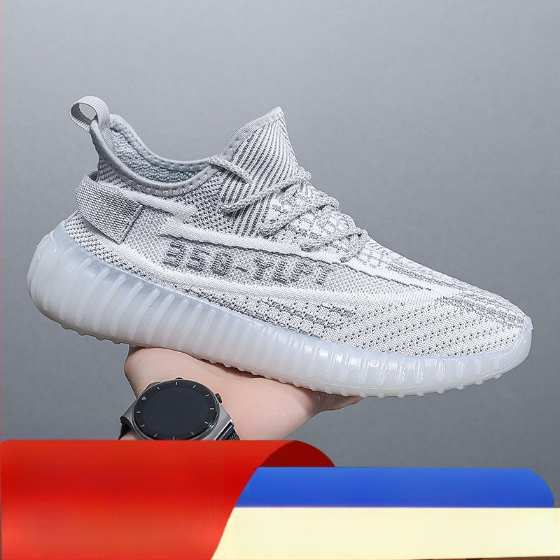 Vīriešu kokosā kurpes – Elpojošas Fly-Knit tīkla sporta kurpes, Vieglas, Ar šņorēm, Apaļš purns, Zole ar injekcijas veidojumu