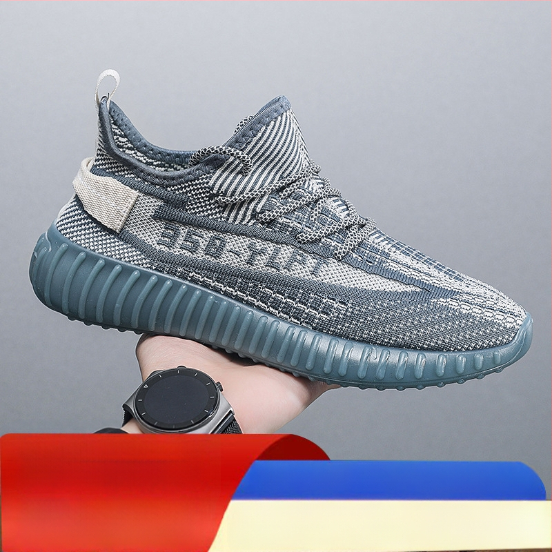 Vīriešu kokosā kurpes – Elpojošas Fly-Knit tīkla sporta kurpes, Vieglas, Ar šņorēm, Apaļš purns, Zole ar injekcijas veidojumu