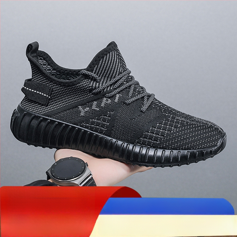 Vīriešu kokosā kurpes – Elpojošas Fly-Knit tīkla sporta kurpes, Vieglas, Ar šņorēm, Apaļš purns, Zole ar injekcijas veidojumu