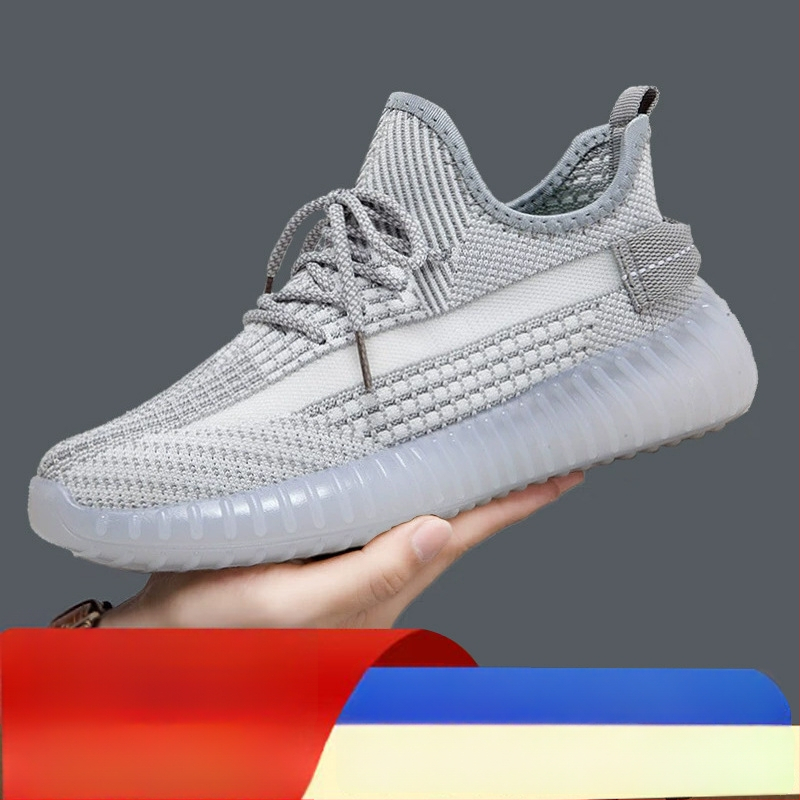 Vīriešu kokosā kurpes – Elpojošas Fly-Knit tīkla sporta kurpes, Vieglas, Ar šņorēm, Apaļš purns, Zole ar injekcijas veidojumu