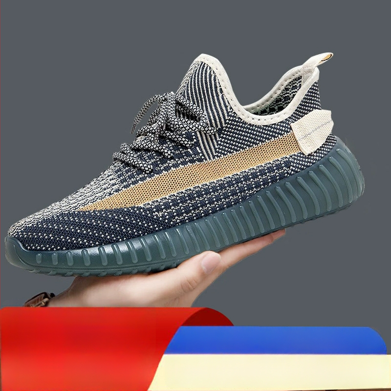 Vīriešu kokosā kurpes – Elpojošas Fly-Knit tīkla sporta kurpes, Vieglas, Ar šņorēm, Apaļš purns, Zole ar injekcijas veidojumu