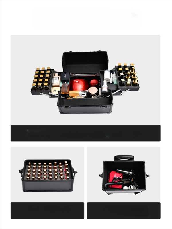 Козметичен кейс с колела, голям капацитет, ABS материал, издърпваща дръжка, заключване с катинар, четири слоя