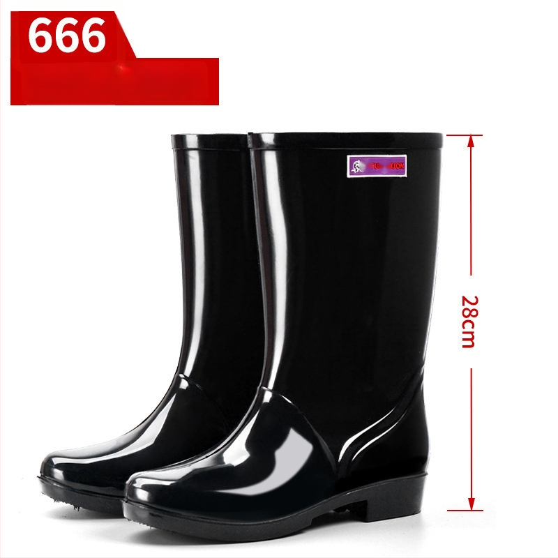 Moterų lietaus batai, viršus iš PVC, aukštas vamzdelis, įprastas storis, slip-on užsegimas