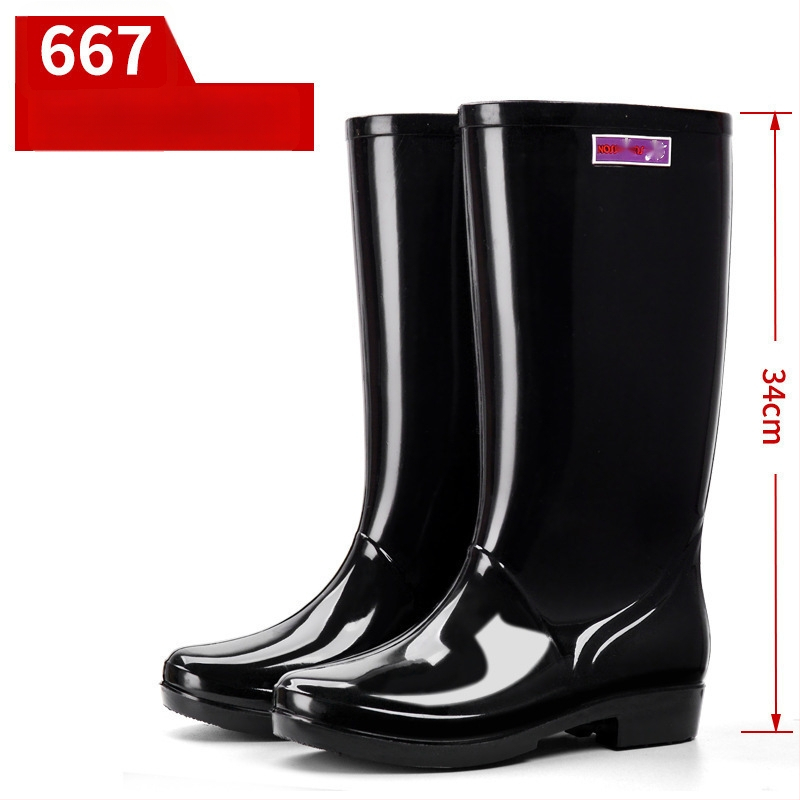 Moterų lietaus batai, viršus iš PVC, aukštas vamzdelis, įprastas storis, slip-on užsegimas