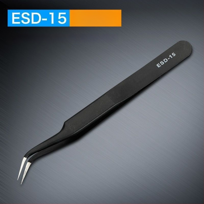 Антистатични пинсети от неръждаема стомана, прецизен извивен връх, връх от високо въглеродна стомана за заваряване на електронни компоненти