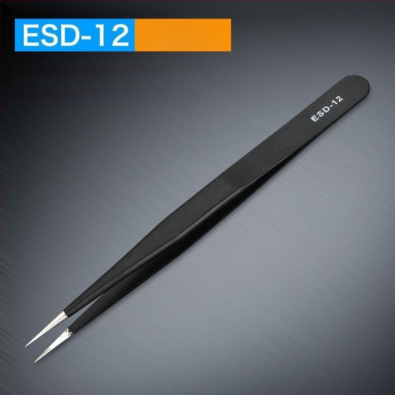 Антистатични пинсети от неръждаема стомана, прецизен извивен връх, връх от високо въглеродна стомана за заваряване на електронни компоненти