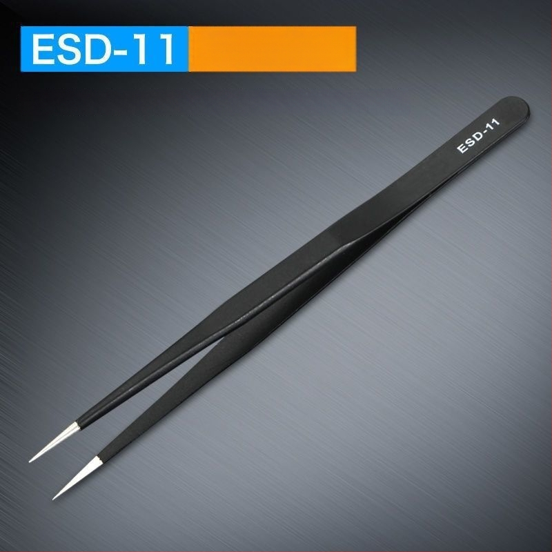 Антистатични пинсети от неръждаема стомана, прецизен извивен връх, връх от високо въглеродна стомана за заваряване на електронни компоненти