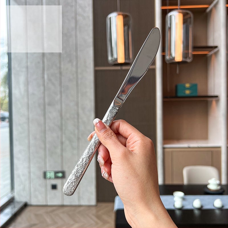 Rock mintás rozsdamentes acél étkészlet – kés, villa, kanál, desszertkanál, tükrös felület, logó testreszabható