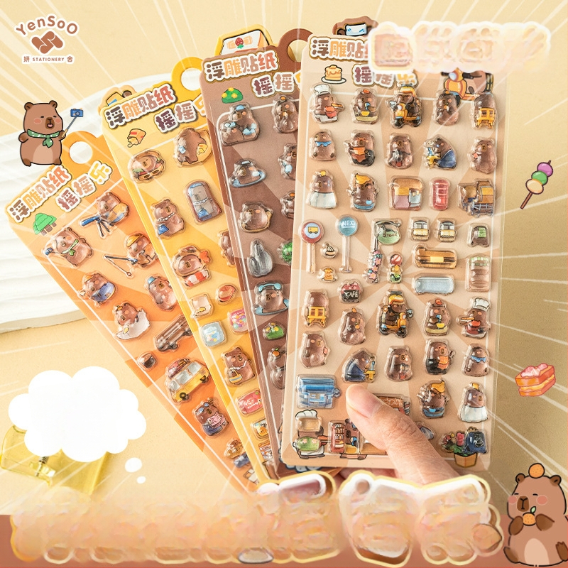 3D-reliefes Capybara telefonmatrica – rajzfilmszerű, kézzel készített; Anyag: papír + öntapadós PVC + epoxigyanta; Súly: 23 g; Márka: Zero Alliance