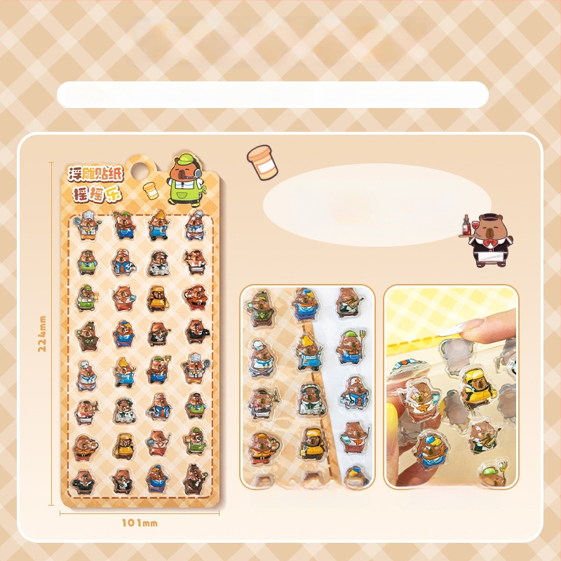 3D-reliefes Capybara telefonmatrica – rajzfilmszerű, kézzel készített; Anyag: papír + öntapadós PVC + epoxigyanta; Súly: 23 g; Márka: Zero Alliance