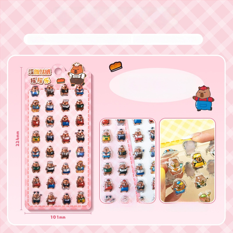 3D-reliefes Capybara telefonmatrica – rajzfilmszerű, kézzel készített; Anyag: papír + öntapadós PVC + epoxigyanta; Súly: 23 g; Márka: Zero Alliance