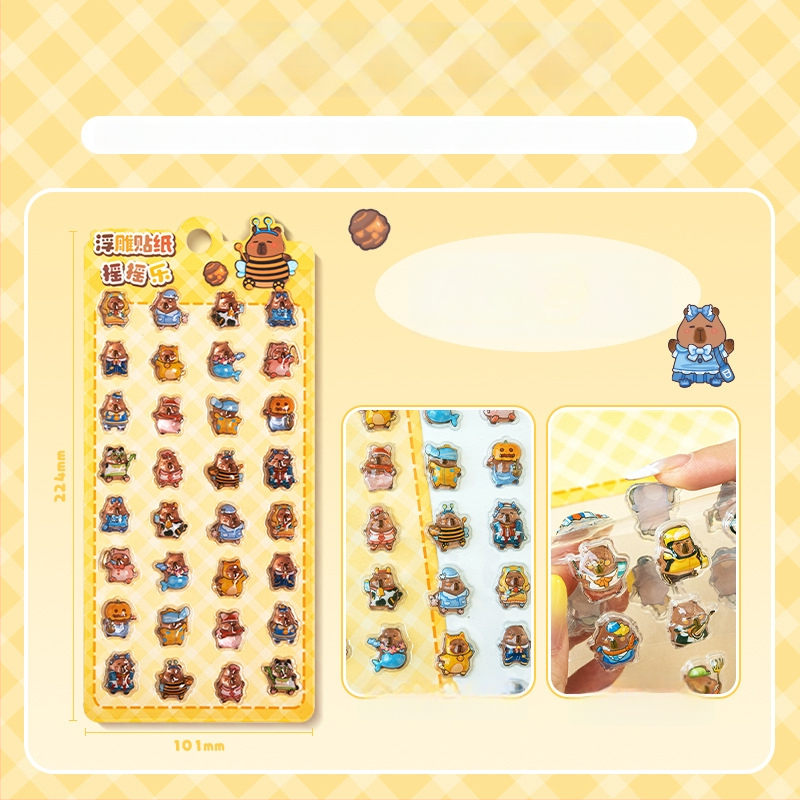 3D-reliefes Capybara telefonmatrica – rajzfilmszerű, kézzel készített; Anyag: papír + öntapadós PVC + epoxigyanta; Súly: 23 g; Márka: Zero Alliance