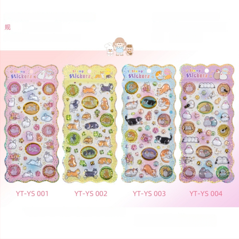 Yangtong 3D reliefes állat matricák – rajzfilmszerű telefon dekoráció, nyomtatott kézművesség