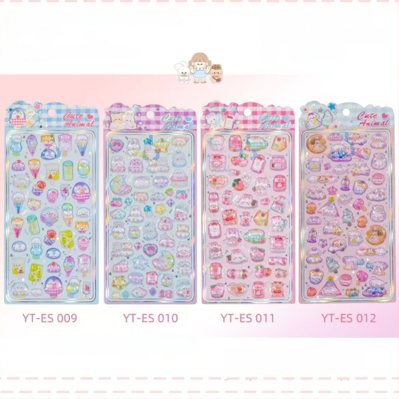 Yangtong 3D reliefes állat matricák – rajzfilmszerű telefon dekoráció, nyomtatott kézművesség