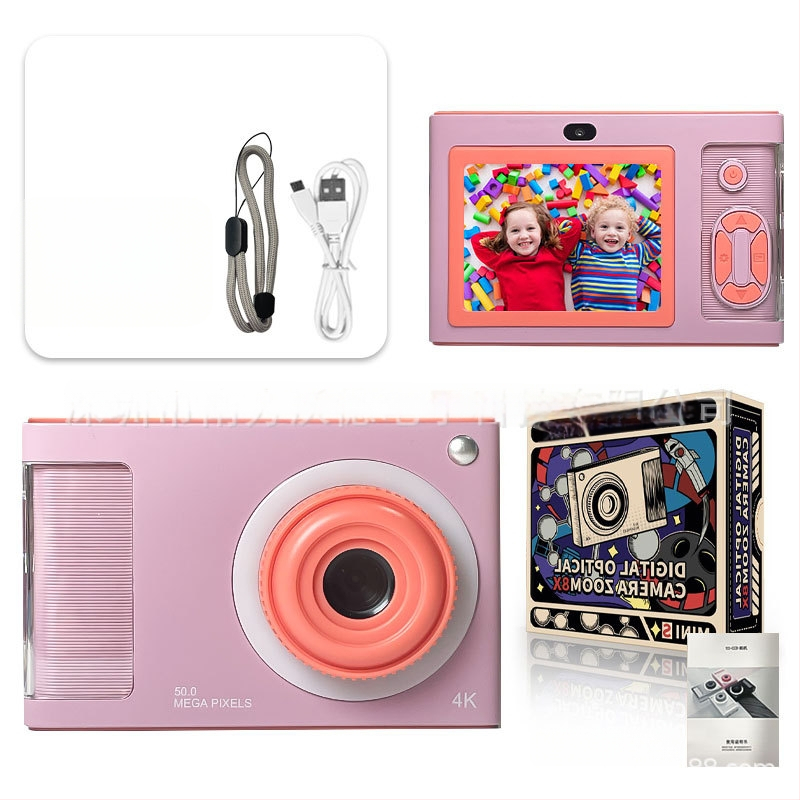 4K vaikų kamera su priekinėmis ir galinėmis dviejų kamerų funkcijomis, 24 MP CMOS jutiklis, 4x optinis priartinimas, 2,4 colių LCD ekranas