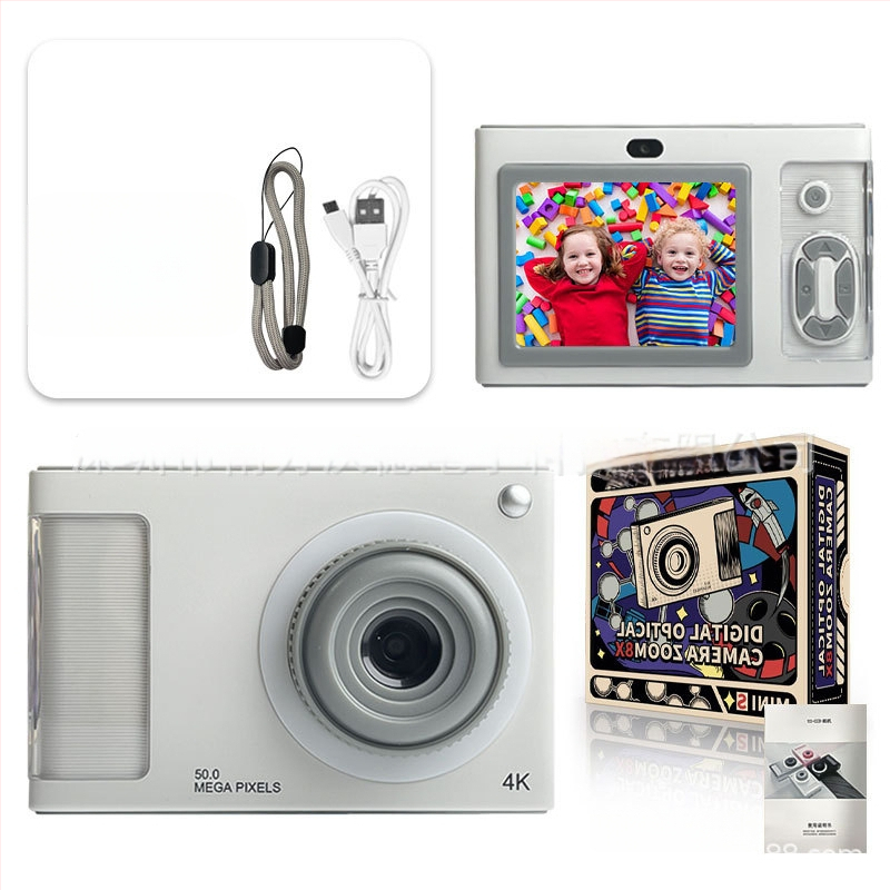 4K vaikų kamera su priekinėmis ir galinėmis dviejų kamerų funkcijomis, 24 MP CMOS jutiklis, 4x optinis priartinimas, 2,4 colių LCD ekranas