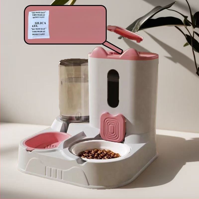 Автоматична хранилка за котки и кучета с интегриран керамичен съд за храна и дозатор за вода