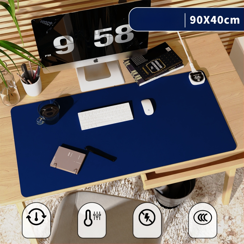 Nagyméretű íróasztali fűtőpad PU borítással, 220V bemenet, 220W teljesítmény, fűtés alumíniumlemezen, intelligens hőmérséklet-szabályozás (többszintű), túlmelegedés és rövidzárlat védelem