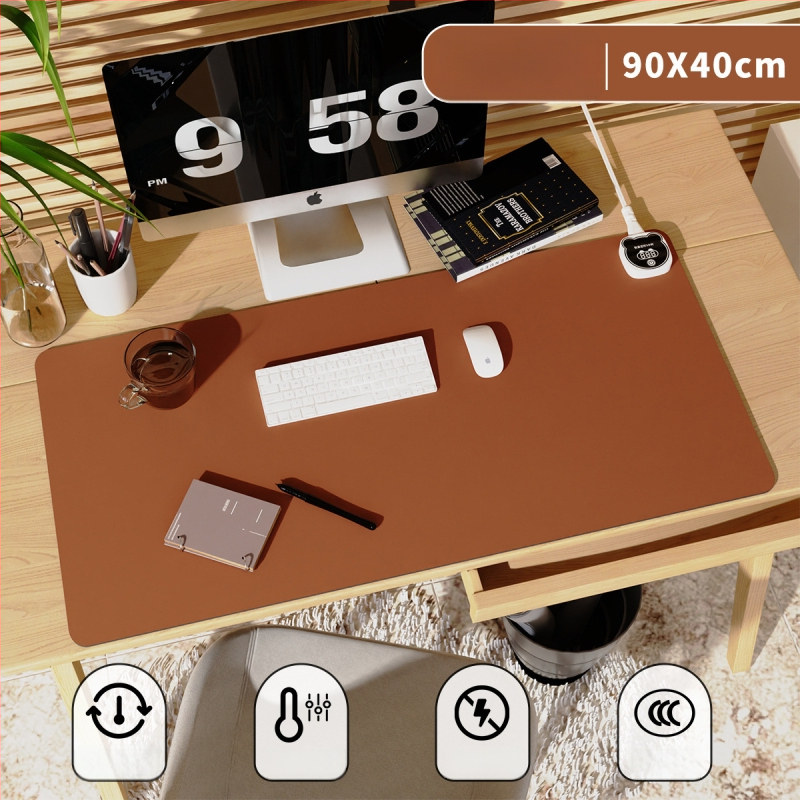 Nagyméretű íróasztali fűtőpad PU borítással, 220V bemenet, 220W teljesítmény, fűtés alumíniumlemezen, intelligens hőmérséklet-szabályozás (többszintű), túlmelegedés és rövidzárlat védelem