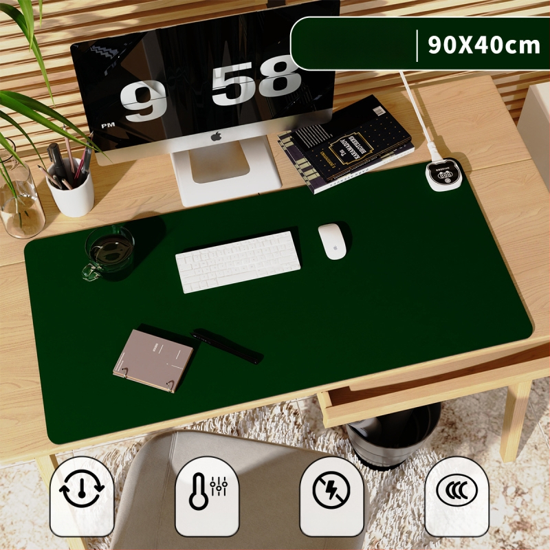 Nagyméretű íróasztali fűtőpad PU borítással, 220V bemenet, 220W teljesítmény, fűtés alumíniumlemezen, intelligens hőmérséklet-szabályozás (többszintű), túlmelegedés és rövidzárlat védelem
