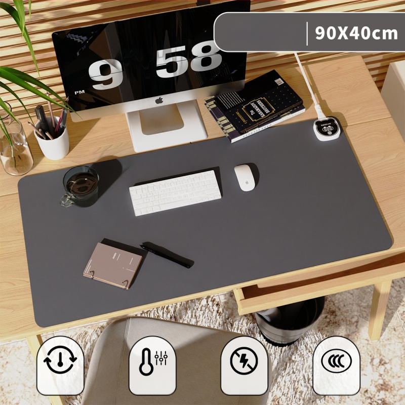 Nagyméretű íróasztali fűtőpad PU borítással, 220V bemenet, 220W teljesítmény, fűtés alumíniumlemezen, intelligens hőmérséklet-szabályozás (többszintű), túlmelegedés és rövidzárlat védelem