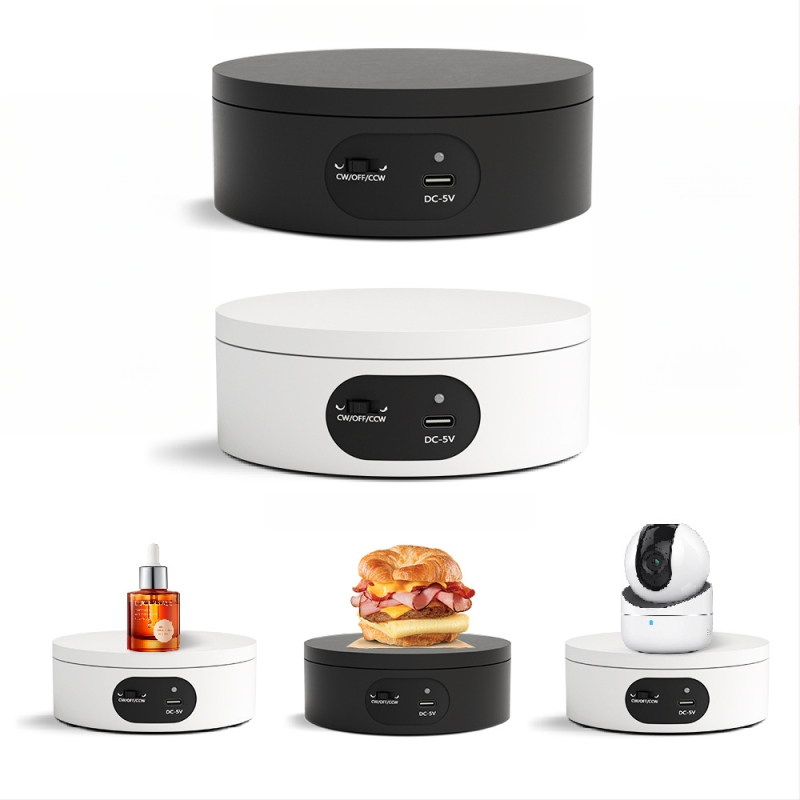 Turntable king elektrinis besisukantis fotografinis staliukas ND120 – plastmasinis korpusas, apkrova 2–5 kg, tinkamas vaizdo įrašams ir ekspozicijoms