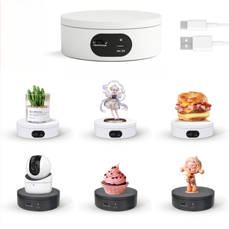 Turntable king elektrinis besisukantis fotografinis staliukas ND120 – plastmasinis korpusas, apkrova 2–5 kg, tinkamas vaizdo įrašams ir ekspozicijoms