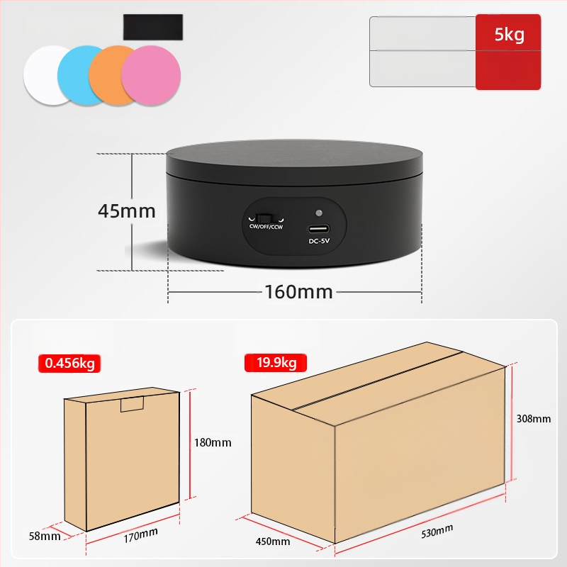 Turntable king elektrinis besisukantis fotografinis staliukas ND120 – plastmasinis korpusas, apkrova 2–5 kg, tinkamas vaizdo įrašams ir ekspozicijoms