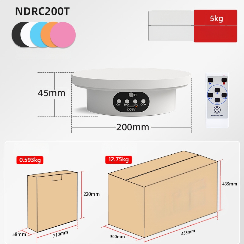 Turntable king elektrinis besisukantis fotografinis staliukas ND120 – plastmasinis korpusas, apkrova 2–5 kg, tinkamas vaizdo įrašams ir ekspozicijoms