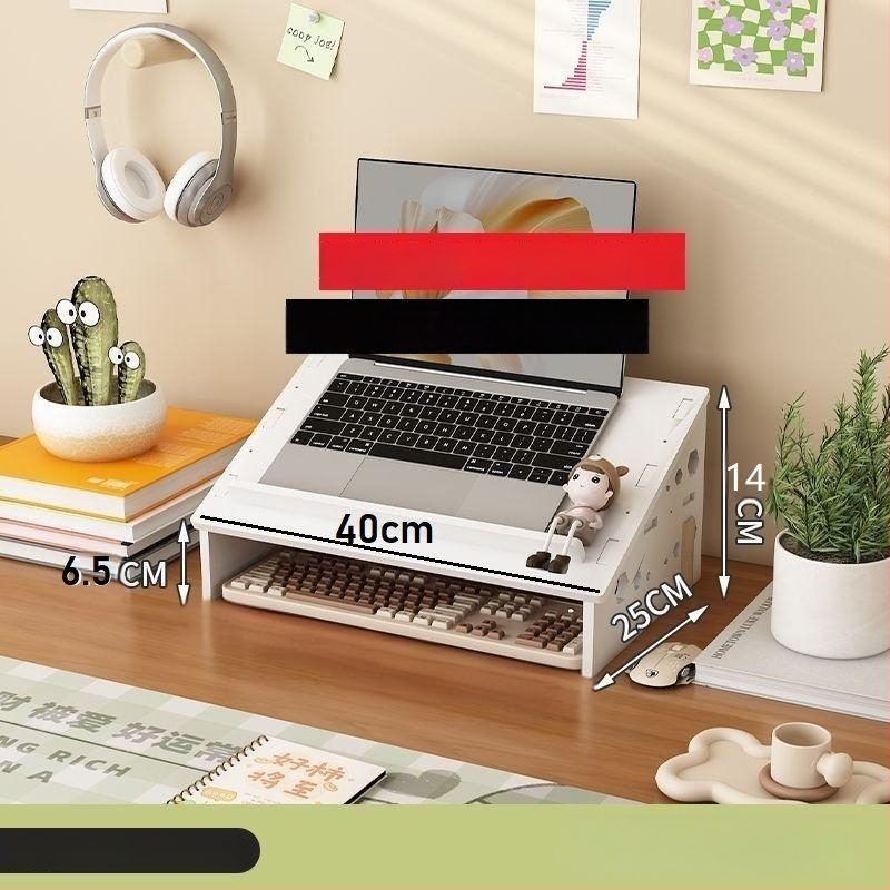 Datora klēpjdatora dzesēšanas statīvs ar regulējamu galda augstumu, kakla atbalstu un uzglabāšanas plauktu