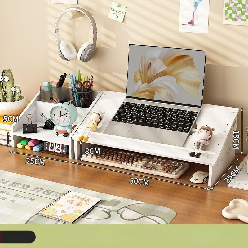 Datora klēpjdatora dzesēšanas statīvs ar regulējamu galda augstumu, kakla atbalstu un uzglabāšanas plauktu