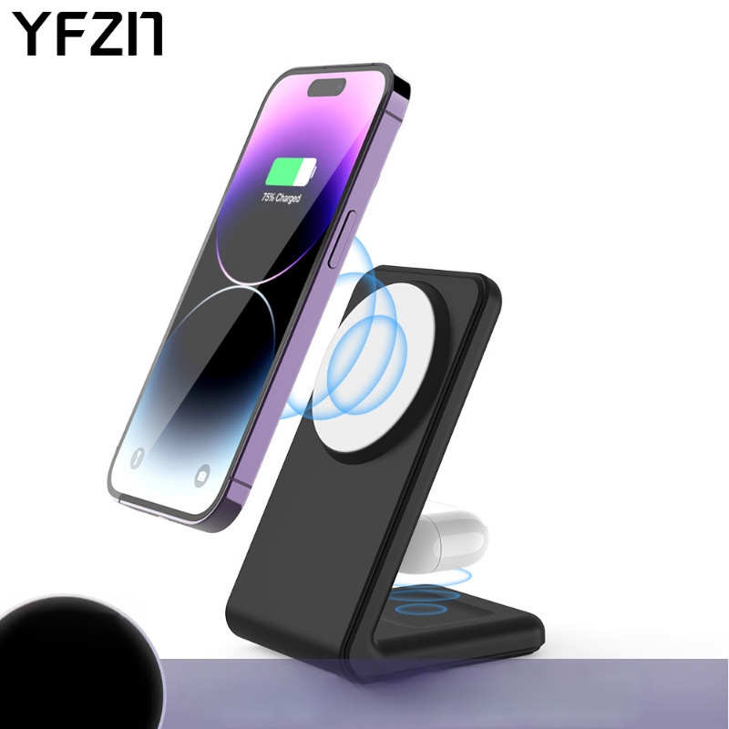 Divu vienu magnetiska bezvadu uzlāde ar saliekamu statīvu, Apple ierīcēm, 15W ātra bezvadu uzlāde