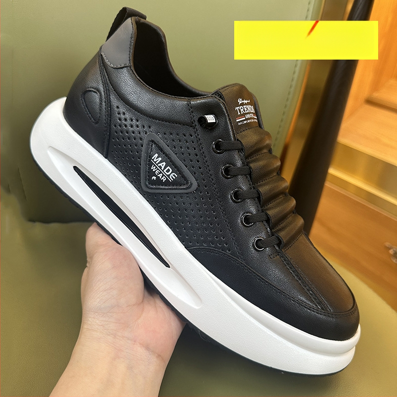 Vīriešu ādas sporta apavi ar slēgtu augstuma palielināšanu, virsma no govs ādas, PU iekšējā zolīte ar sietu, gumijas zole, zems papēdis 1-3 cm