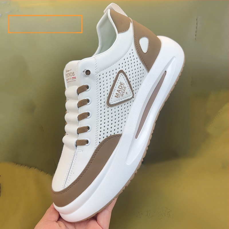 Vīriešu ādas sporta apavi ar slēgtu augstuma palielināšanu, virsma no govs ādas, PU iekšējā zolīte ar sietu, gumijas zole, zems papēdis 1-3 cm