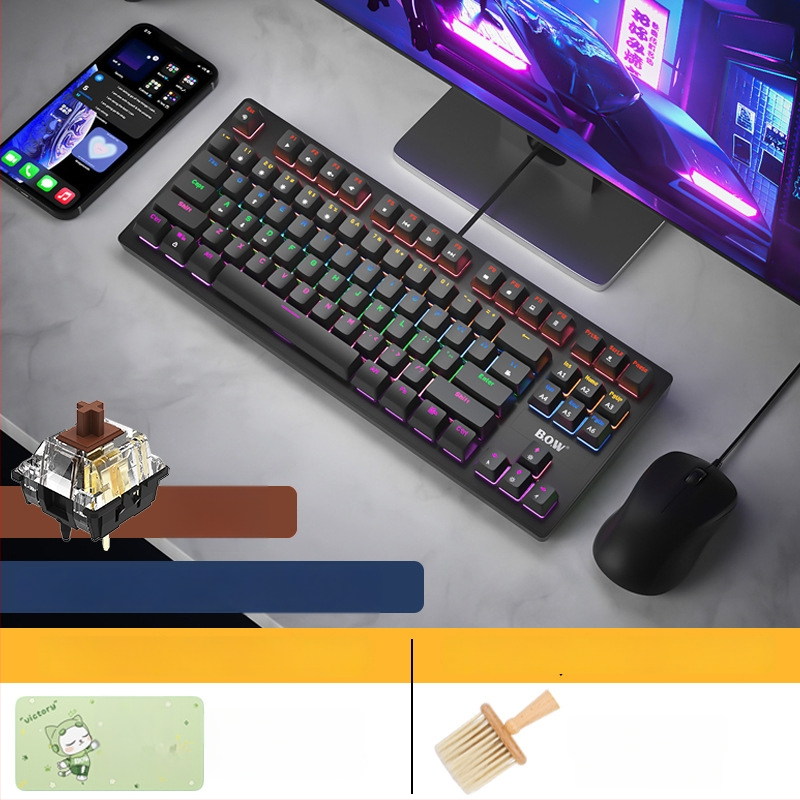 BOW Hot-Swap Механична клавиатура с Tea Switch, 87 клавиша, USB връзка за настолен компютър и лаптоп