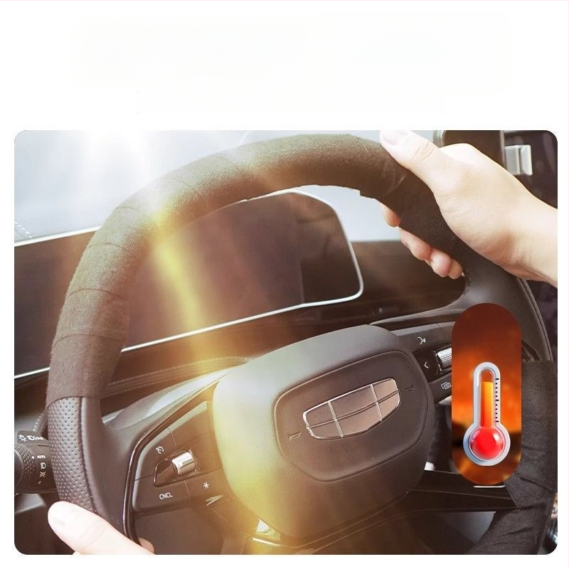 Stūres rata pārsegs ar ziemas pūka materiālu siltumam, nolietojuma labošanai, izturīgs pret nodilumu un neslīdošs, īsta āda virsmai Benyida transportlīdzekļiem