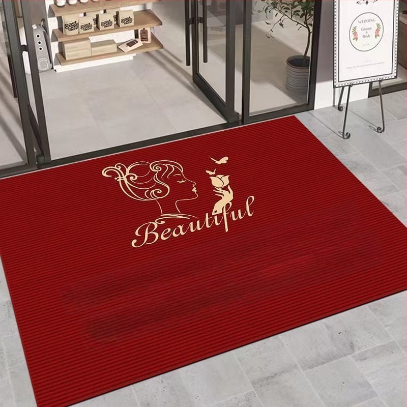 Covor de intrare pentru saloane de înfrumusețare și manichiură – Velur cristal, imprimare, formă pătrată, personalizabil, model text/geometric