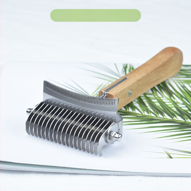 Pieptene din lemn 3-in-1 pentru animale de companie – pisici și câini, îndepărtarea părului, curățare